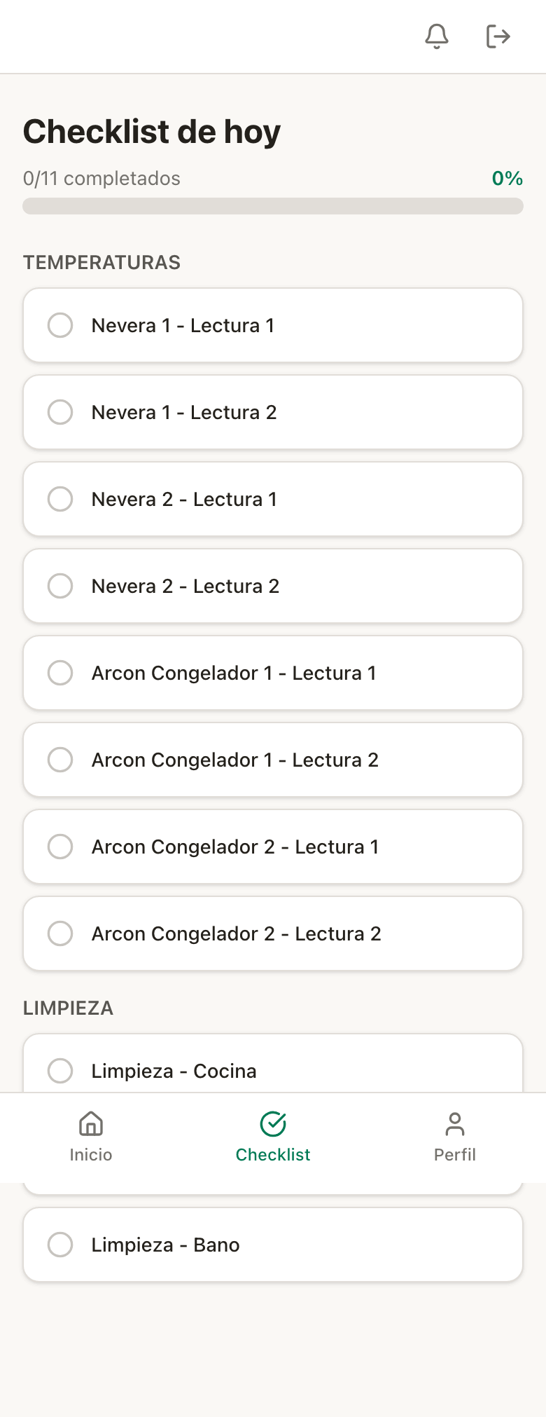 Checklist del operador