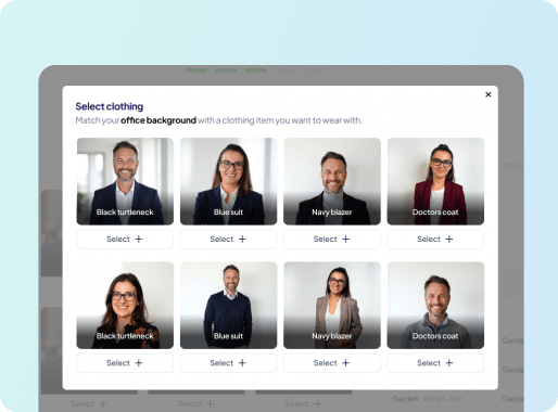 HeadshotPro — Selección de outfits y fondos